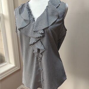 Karl Lagerfeld Black & White Ruffled Sleeveless Blouse